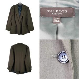 Talbots Blazer Jacket Womens Plus Size 22 WP Petite Green Stretch Knit Lined